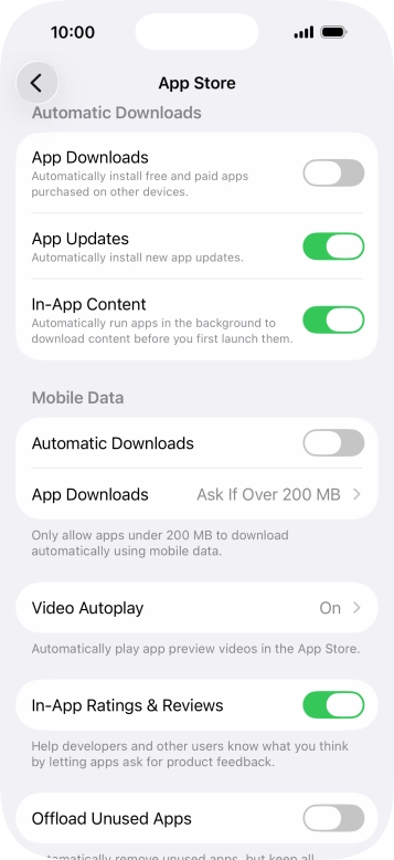 Press the indicator next to 'App Updates' to turn the function on or off. Press the indicator next to 'App Updates' to turn the function on or off.