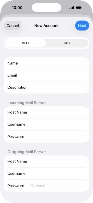 Press Password and key in the password for your email account. Press Password and key in the password for your email account.