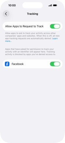 Press the indicator next to 'Allow Apps to Request to Track' to turn the function on or off.