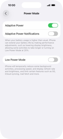 Press the indicator next to 'Low Power Mode' to turn on the function.