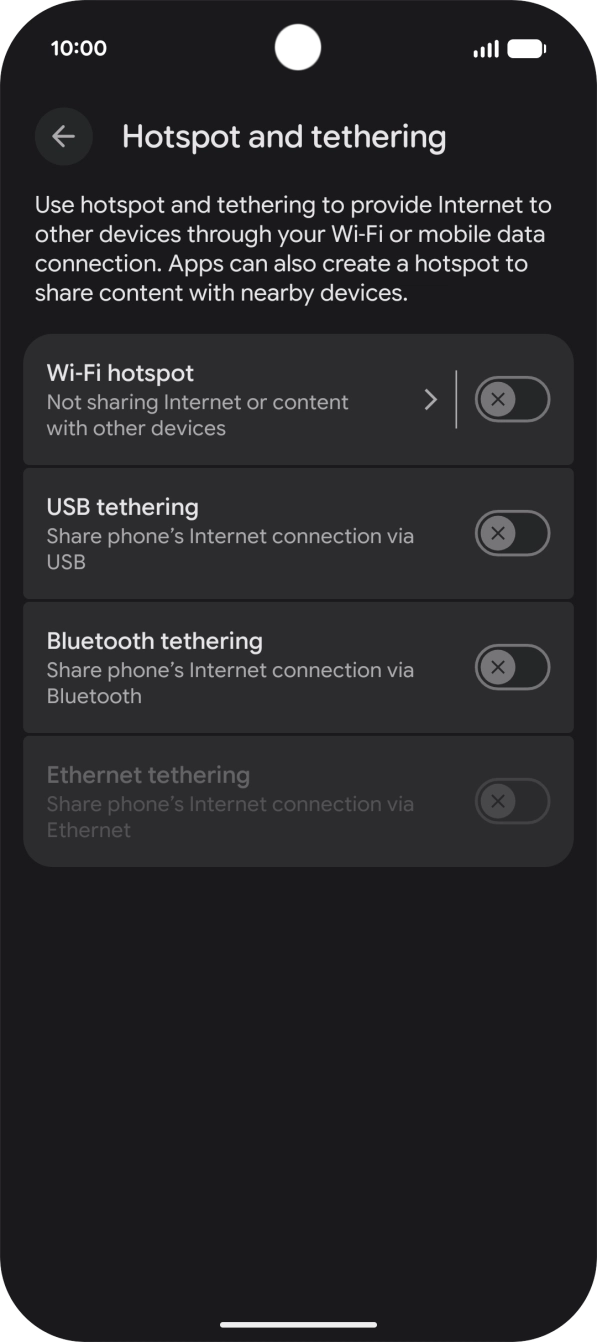 Press Wi-Fi hotspot. Press Wi-Fi hotspot.