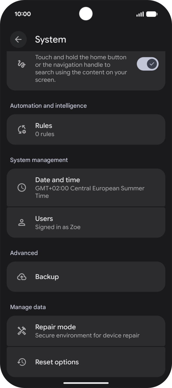 Press Reset options.