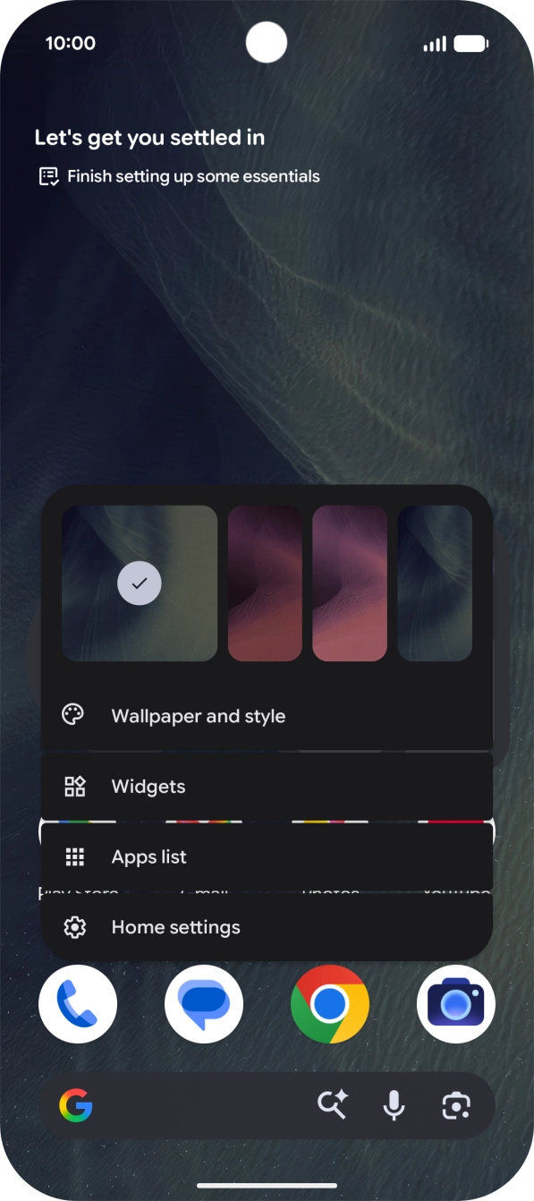 Press the required setting and follow the instructions on the screen to personalise the appearance of the home screen.