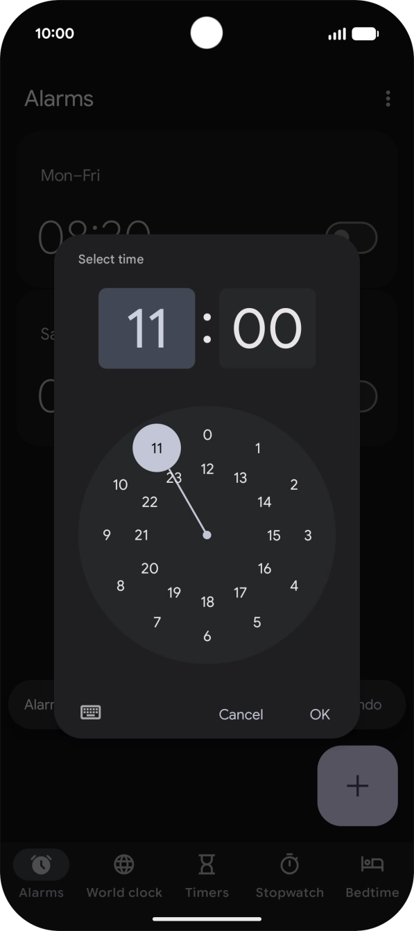 Drag the hand to the required hour and minute.