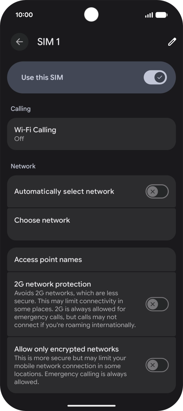 Press the indicator next to 'Automatically select network' to turn on the function.