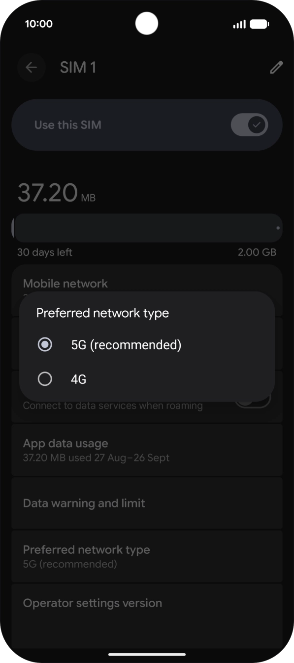 Press the required network mode.