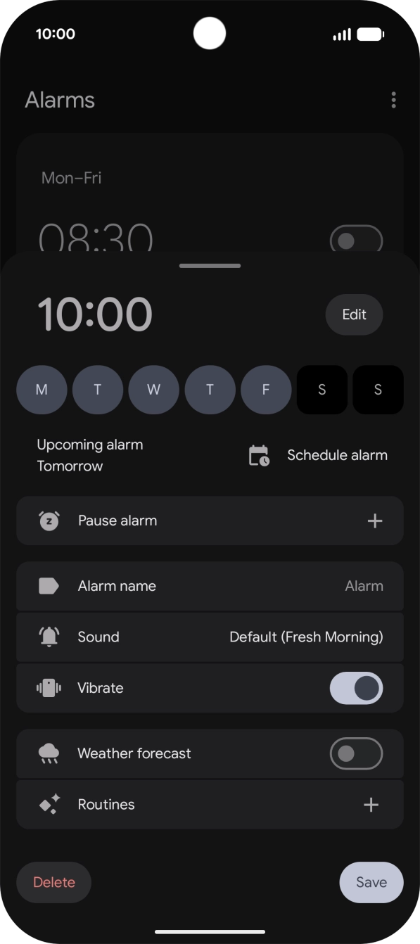 Press the alarm tone icon and follow the instructions on the screen to select the required alarm tone.