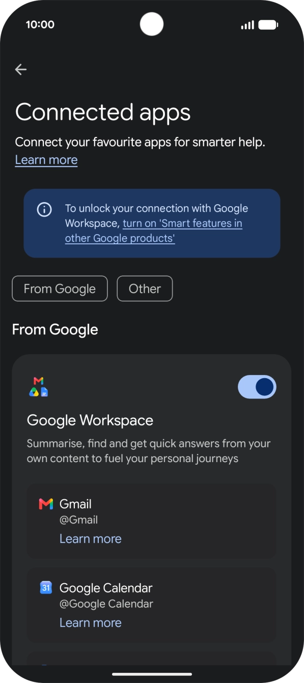 Press the indicator next to the required extension to turn on the function.