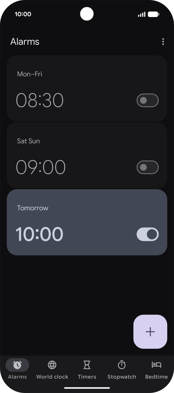 Press the indicator next to the required alarm to turn the alarm on or off.