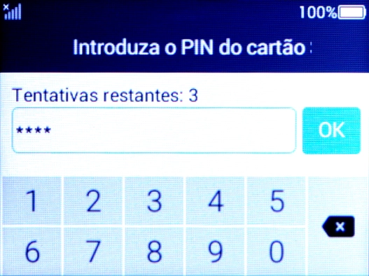 Se solicitado, deve introduzir o código PIN e premir OK.