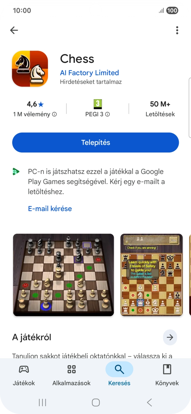 Válaszd a Telepítés lehetőséget, és kövesd a képernyőn megjelenő utasításokat az alkalmazás telepítéséhez. Válaszd a Telepítés lehetőséget, és kövesd a képernyőn megjelenő utasításokat az alkalmazás telepítéséhez.