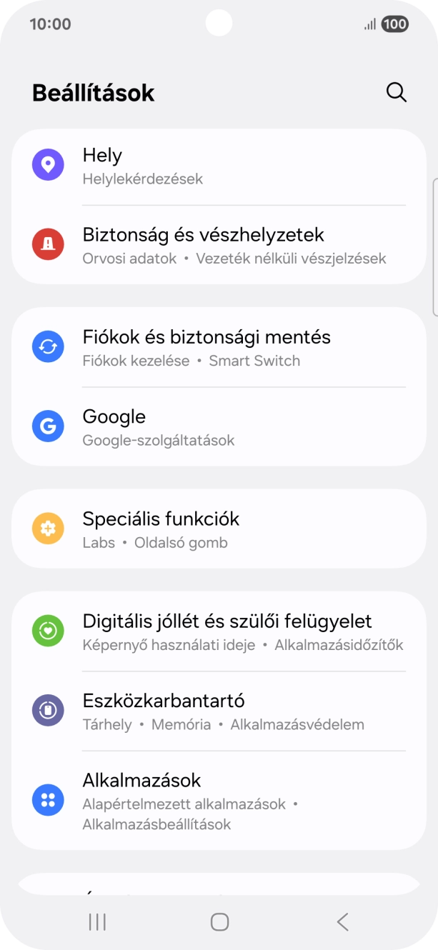 Válaszd a Fiókok és biztonsági mentés lehetőséget.