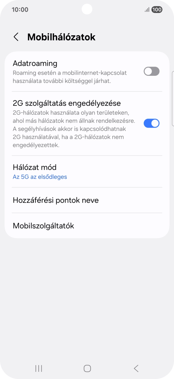 Kattints az „Adatroaming” melletti csúszkára a funkció be- vagy kikapcsolásához. Kattints az „Adatroaming” melletti csúszkára a funkció be- vagy kikapcsolásához.