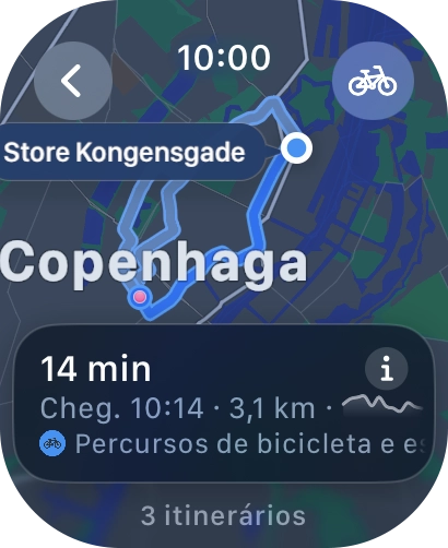 Gire a Digital Crown para ver as rotas sugeridas.