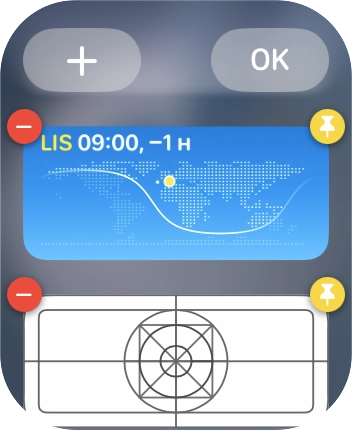 Prima o ícone para afixar o widget sobre o widget pretendido, para o afixar na pilha.