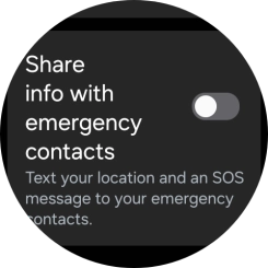 Press the indicator next to 'Share info with emergency contacts' to turn the function on or off.