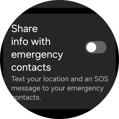 Press the indicator next to 'Share info with emergency contacts' to turn the function on or off.