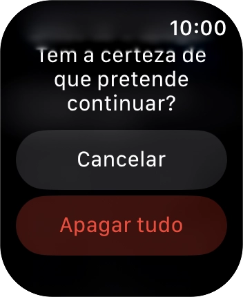 Prima Apagar tudo. Aguarde um momento enquanto o seu Apple Watch restabelece as definições originais. Siga as indicações no ecrã para configurar o seu Apple Watch de modo a que este fique pronto a ser utilizado.