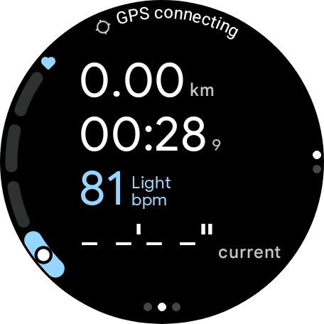 Slide your finger upwards on the screen to switch between viewing various data for the ongoing activity. Slide your finger upwards on the screen to switch between viewing various data for the ongoing activity.