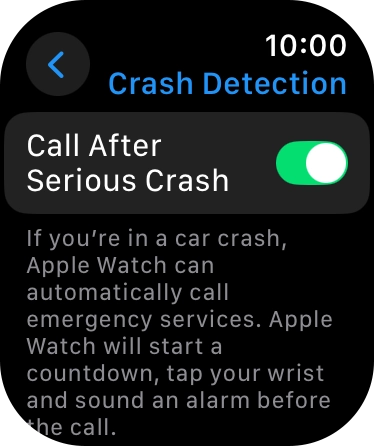 Press the indicator next to 'Call After Serious Crash' to turn on the function.