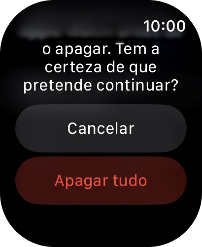 Prima Apagar tudo. Aguarde um momento enquanto o seu Apple Watch restabelece as definições originais. Siga as indicações no ecrã para configurar o seu Apple Watch de modo a que este fique pronto a ser utilizado.