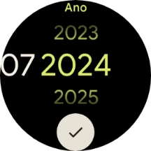 Deslize o dedo para cima ou para baixo no ecrã, para definir a data pretendida.