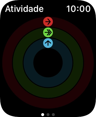No ecrã será mostrado quanto lhe falta para cumprir as suas metas de atividade diária. Quando os anéis coloridos estiverem fechados, estão cumpridas a suas metas de atividade diária.