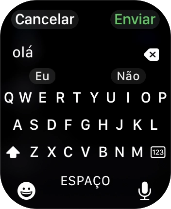 Prima o ícone de microfone e dite a sua mensagem.