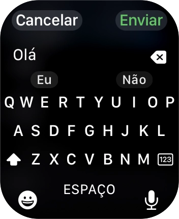 Prima o ícone de microfone e dite a sua mensagem.