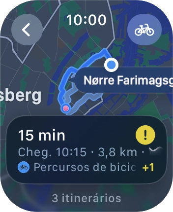 Gire a Digital Crown para ver as rotas sugeridas.