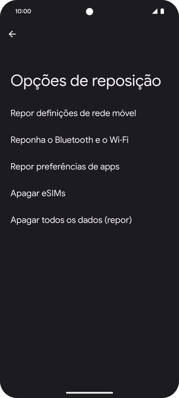 Prima Repor definições de rede móvel.