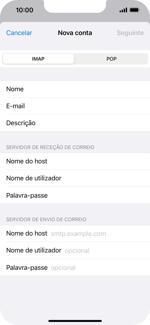 Prima Nome do host e introduza o nome do servidor de envio do fornecedor de e-mail.