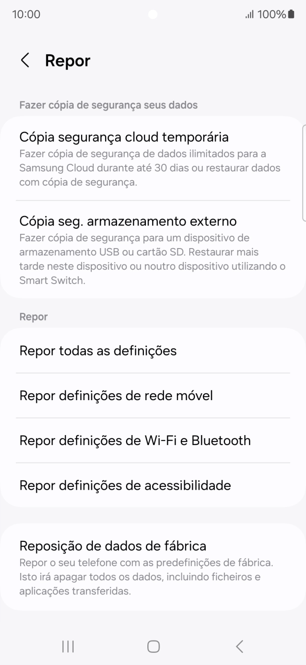 Prima Repor definições de rede móvel.