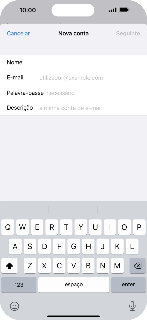 Prima E-mail e introduza o seu endereço de e-mail Vodafone.
