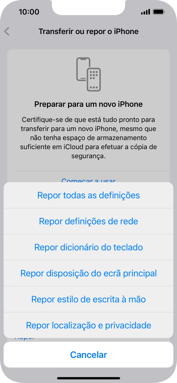 Prima Repor definições de rede.