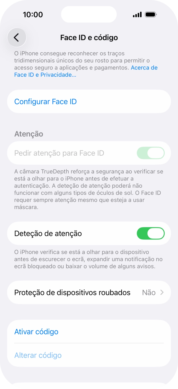 Prima Ativar código e introduza um código de bloqueio do telefone à escolha duas vezes de seguida.