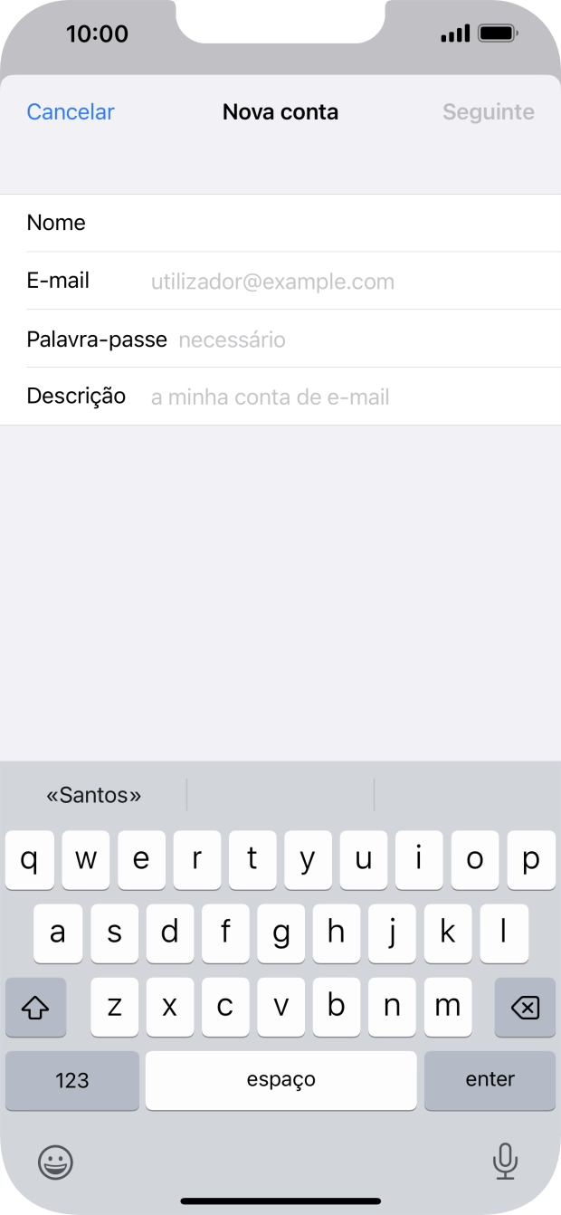 Prima E-mail e introduza o seu endereço de e-mail Vodafone.
