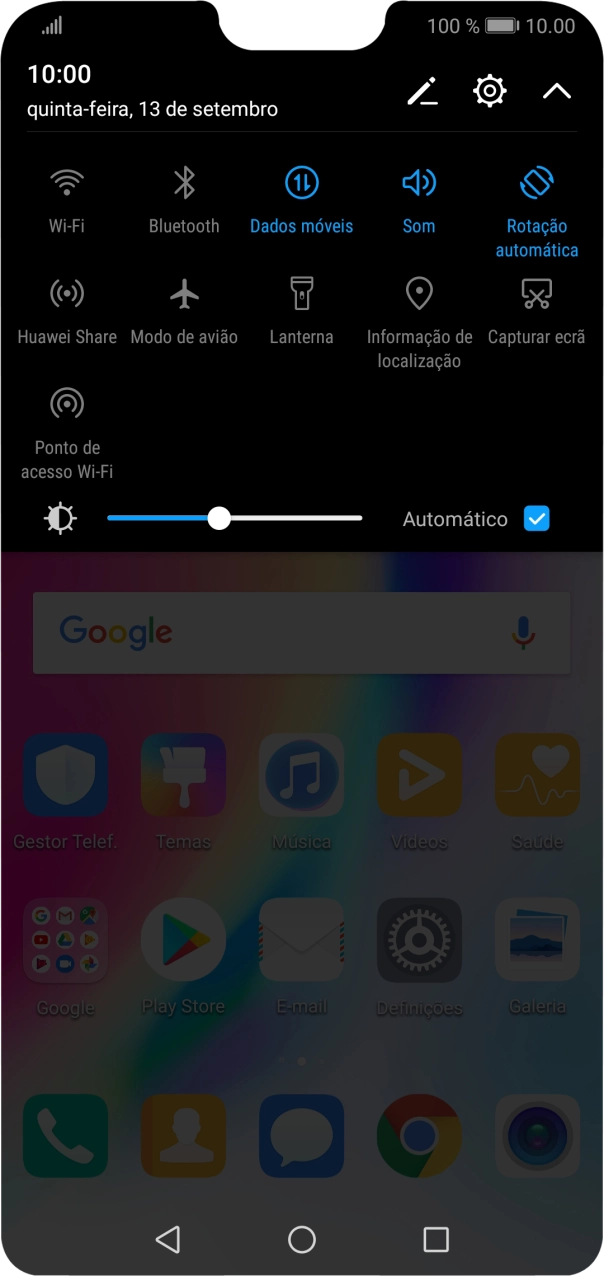 Prima o ícone de perfil as vezes necessárias para ativar ou desativar o perfil silencioso.