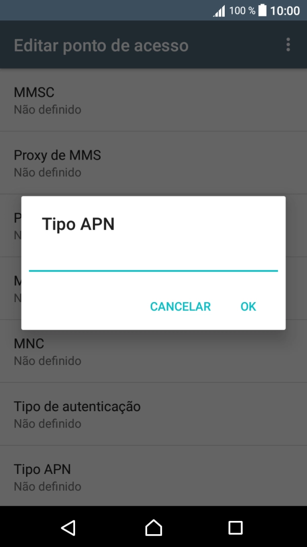 Introduza default e prima OK.