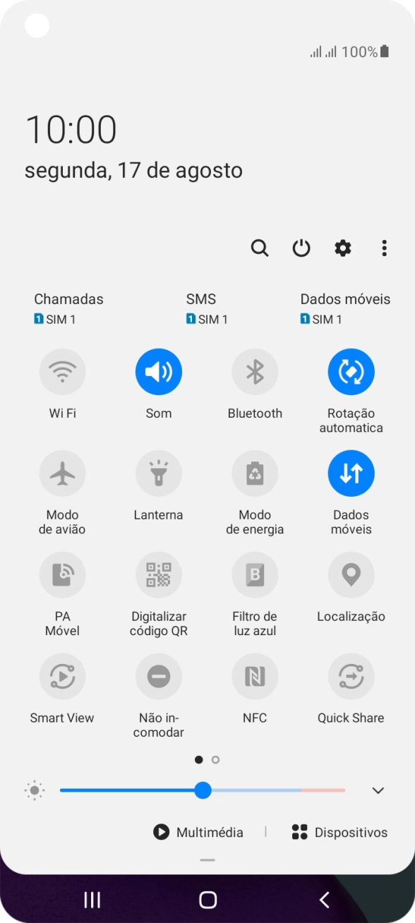 Prima o ícone de perfil as vezes necessárias para ativar ou desativar o perfil silencioso.