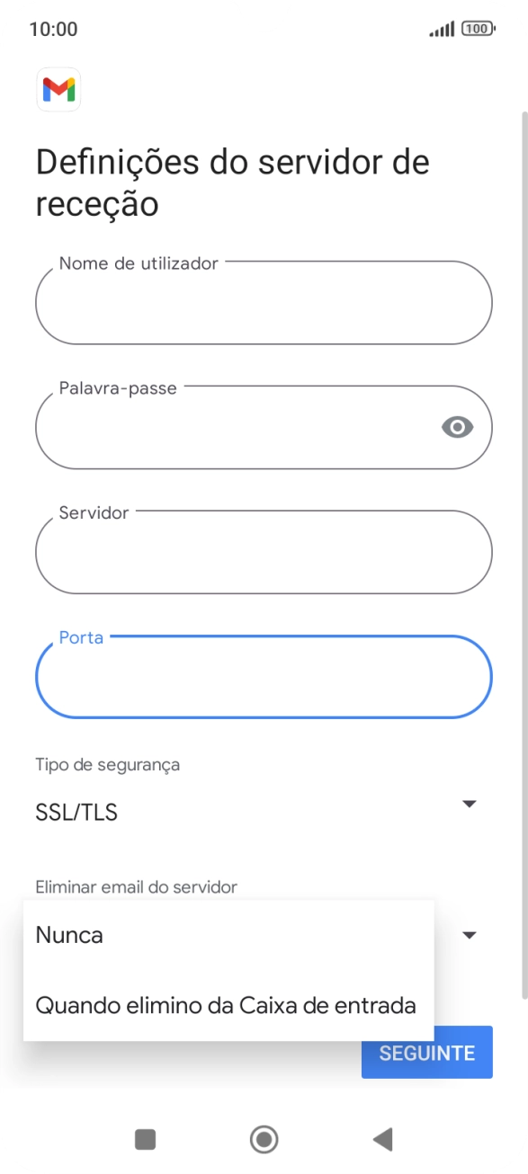 Prima Nunca para manter os e-mails no servidor quando estes são apagados no telefone.