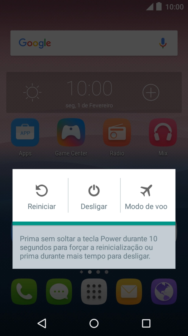 Prima Modo de voo para ativar ou desativar o modo de voo.