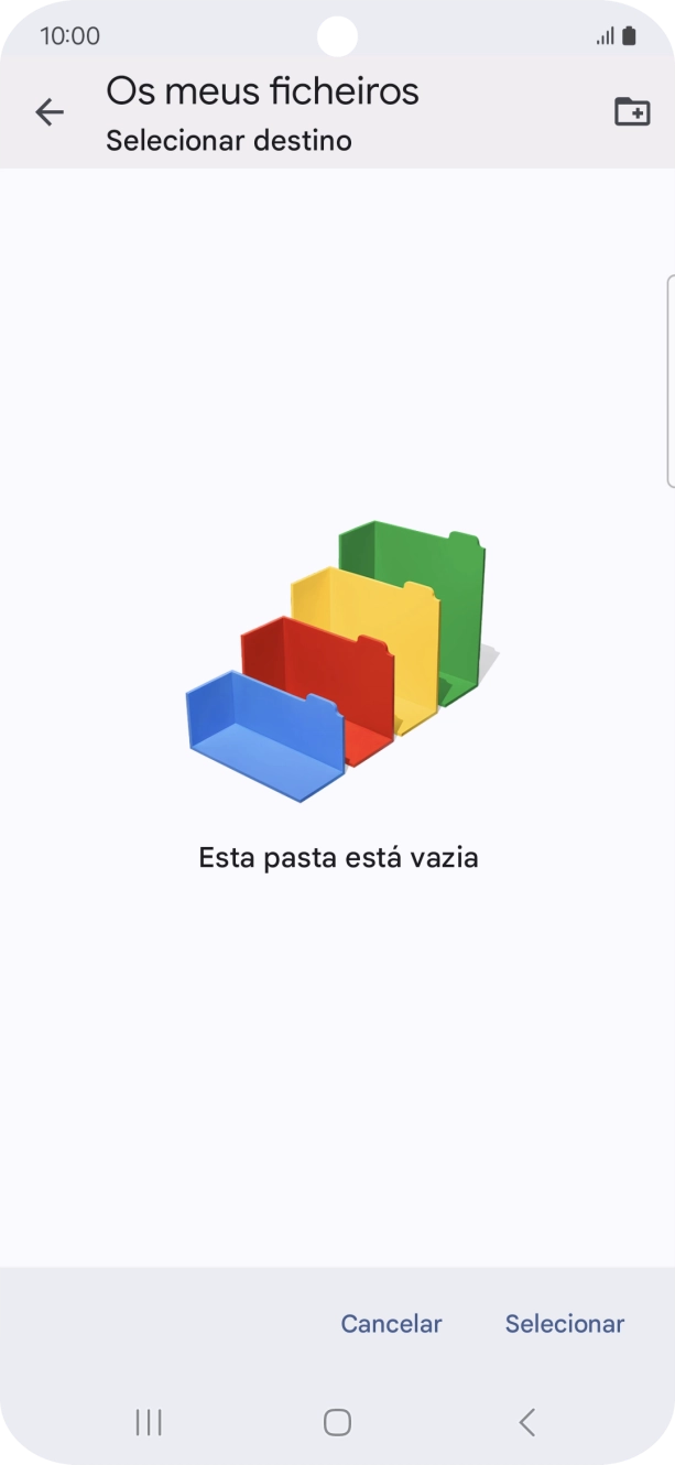 Se quiser criar uma nova pasta, prima o ícone de nova pasta e siga as indicações no ecrã para criar uma nova pasta.