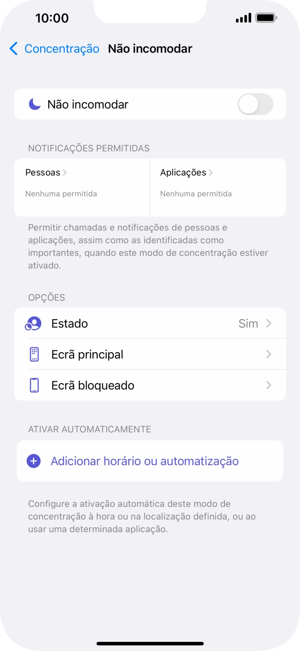 Prima Pessoas e siga as indicações no ecrã para escolher quais os contactos de que pretende receber chamadas e notificações, enquanto a função “Não incomodar” está ativada.