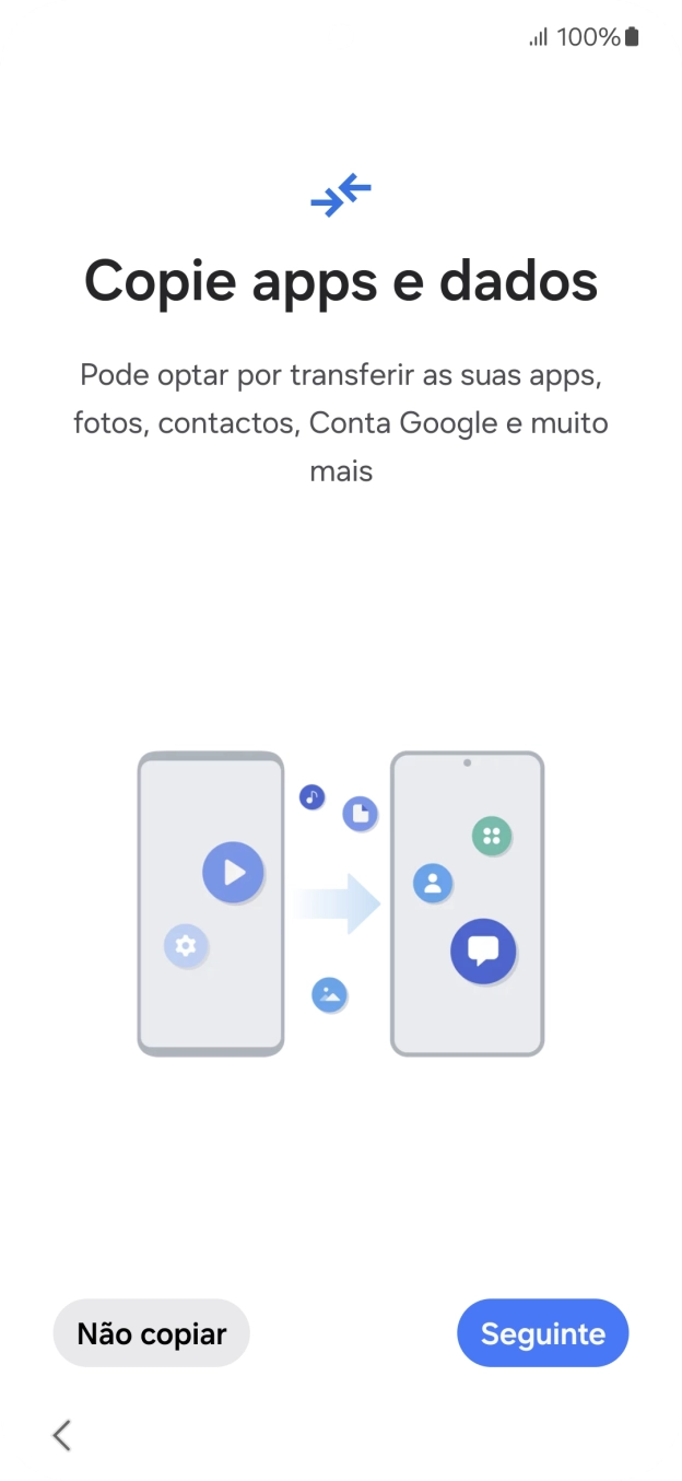 É possível transferir conteúdo de outro telefone quando o telefone for ativado antes da primeira utilização e quando o telefone tiver sido reiniciado. Quando esta imagem for mostrada no ecrã, o telefone está pronto para transferir conteúdo de outro telefone.