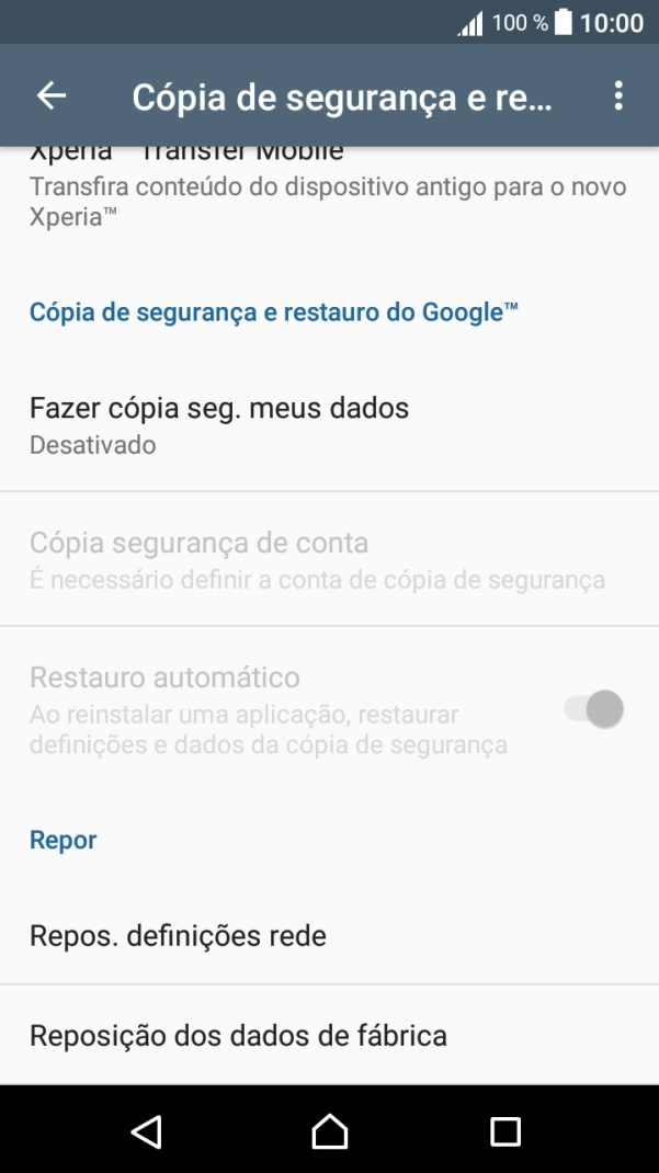 Prima Reposição dos dados de fábrica.