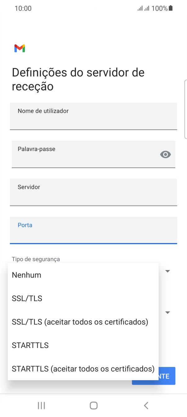 Prima SSL/TLS para ativar a função.