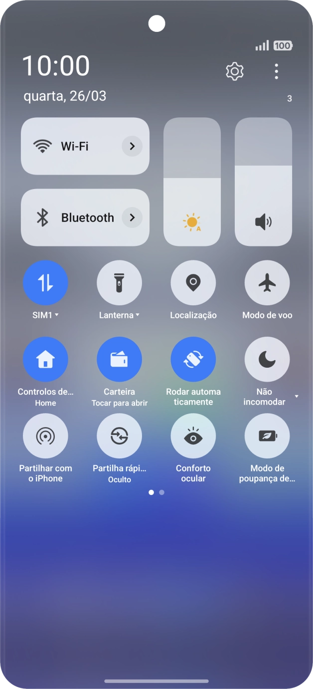 Prima o ícone de perfil para ativar ou desativar o perfil silencioso.