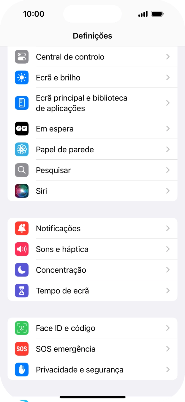 Prima Face ID e código.