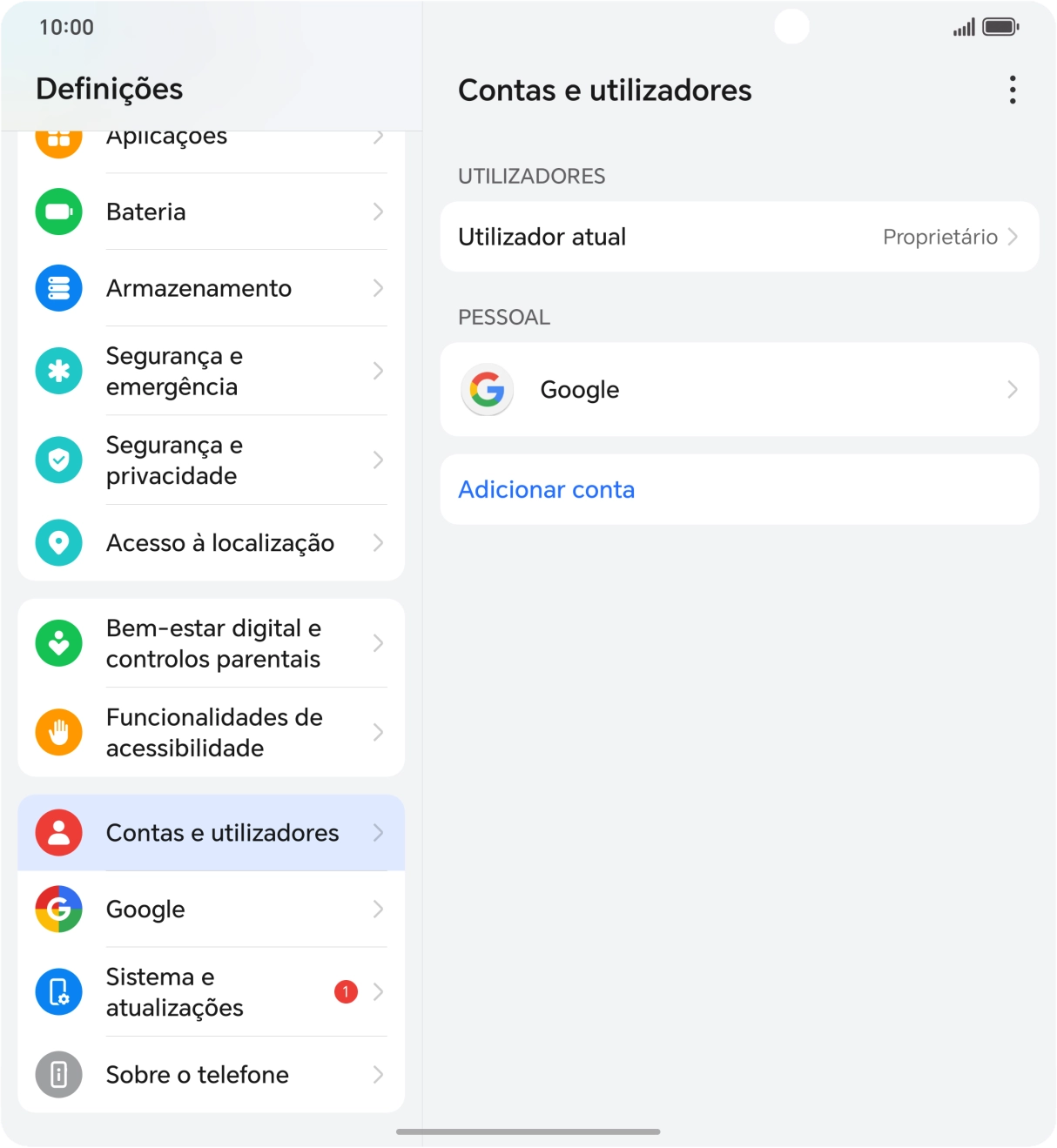 Prima Adicionar conta.
